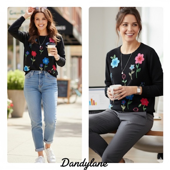 Alfred Dunner Sweaters - Alfred Dunner Floral Stitch Sweater Size Medium